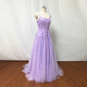 Lilac Purple Lace Tulle Prom Dress 2023 Fairy with Corset Back