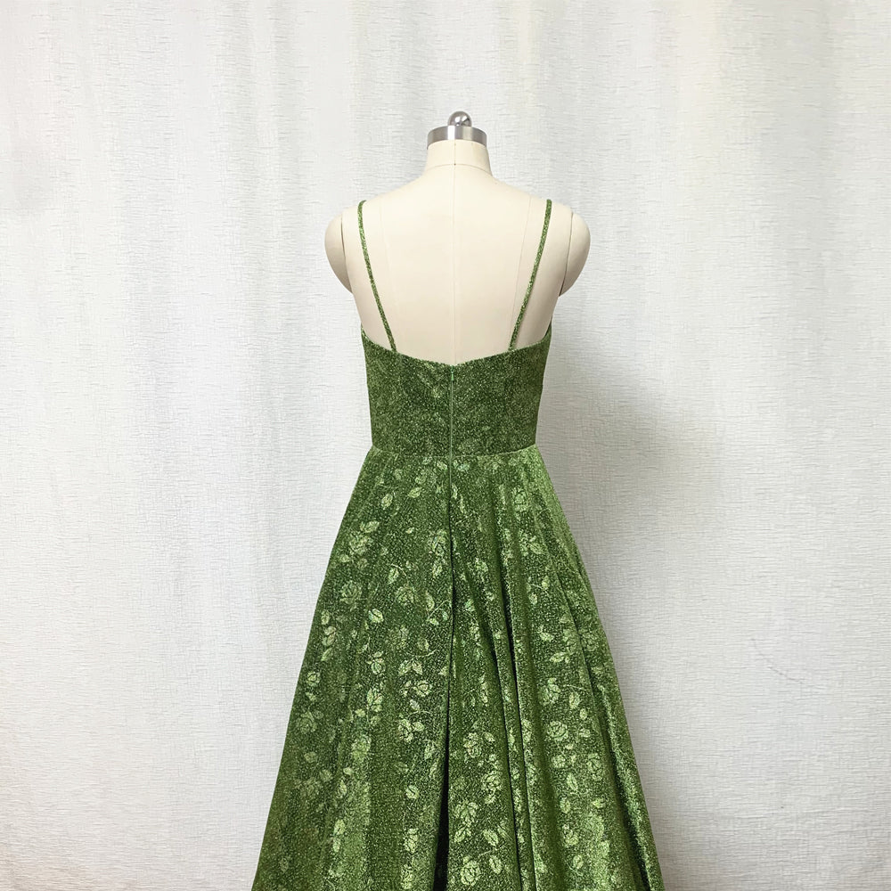 Moss Green Floral Prom Dress 2023 Ball Gown Spaghetti Straps Long Even DressCulture Moss Green Floral Prom Dress 2023 Ball Gown Spaghetti Straps Long Even DressCulture