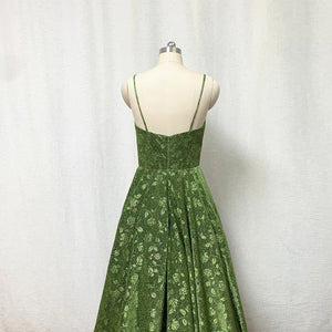 Moss Green Floral Prom Dress 2023 Ball Gown Spaghetti Straps Long Evening Dress with Pockets