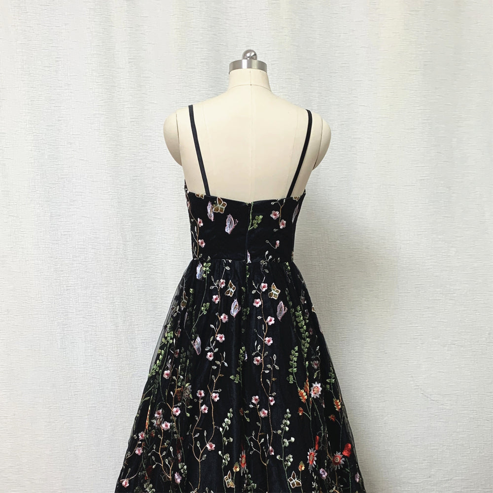 Black Floral Fairy Prom Dress 2023 Spaghetti Straps Long Evening Dress with Horsehair Hem 14 / Light Grey Black Floral Fairy Prom Dress 2023 Spaghetti Straps Long Evening Dress with Horsehair Hem 14 / Light Grey