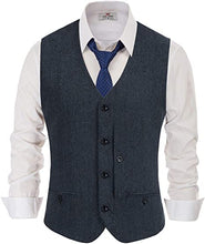 Load image into Gallery viewer, Mens Waistcoat V Neck Wool Tweed Irregular Buttons Herringbone Silm Fit