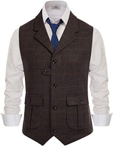 mens suit vest Lapel Irregular buttons Herringbone striped lattice wool tweed For mens vest