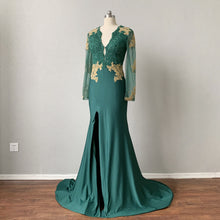 Load image into Gallery viewer, Prom Dress Long Sleeves 2023 Green Evening Dress with Slit