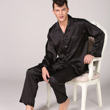 Load image into Gallery viewer, Long Sleeve Pajama Set Men&#39;s Striped Silk Satin Loungewear Set