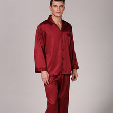 Load image into Gallery viewer, Long Sleeve Pajama Set Men&#39;s Striped Silk Satin Loungewear Set