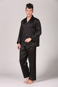 Long Sleeve Pajama Set Men's Striped Silk Satin Loungewear Set