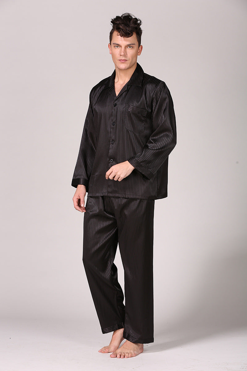 Long Sleeve Pajama Set Men s Striped Silk Satin Loungewear Set