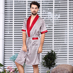 Men's Robe Set Summer Silk Thin Short Sleeve Bathrobe
