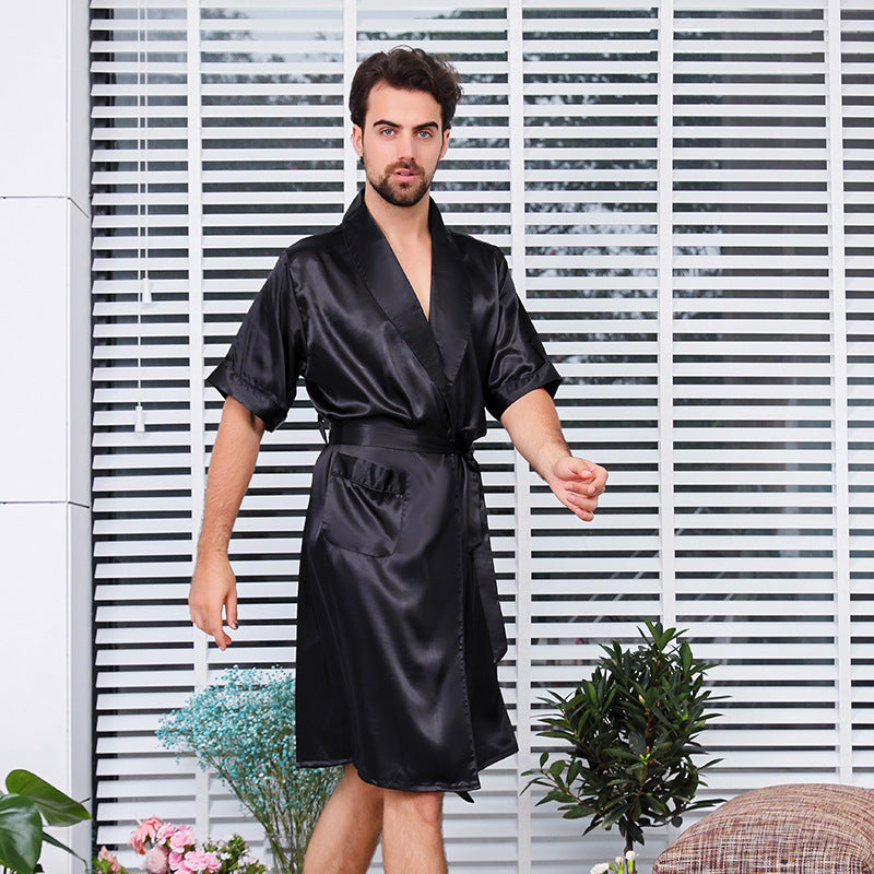 mens short sleeve dressing gown Derek Rose Men's Dressing Gown Cotton Batiste Navy Pin Dot Print