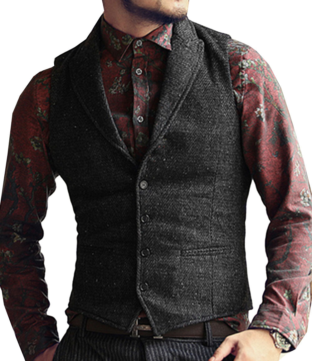 Made to Order Black Mens Vest Casual Business Waistcoat Lapel