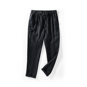 Men Linen And Cotton Simple Drawstring And Zipper Button Casual Mid Waist Pants