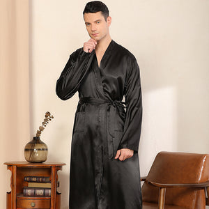 Men's Pajamas Light Kimono Cardigan Loose Long Sleeve Satin Gloss Spa Bathrobe
