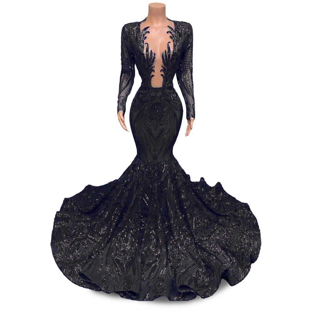 Mermaid Black Girl Prom Dress 2023 with Long Sleeves Evening Dress DressCulture Mermaid Black Girl Prom Dress 2023 with Long Sleeves Evening Dress DressCulture