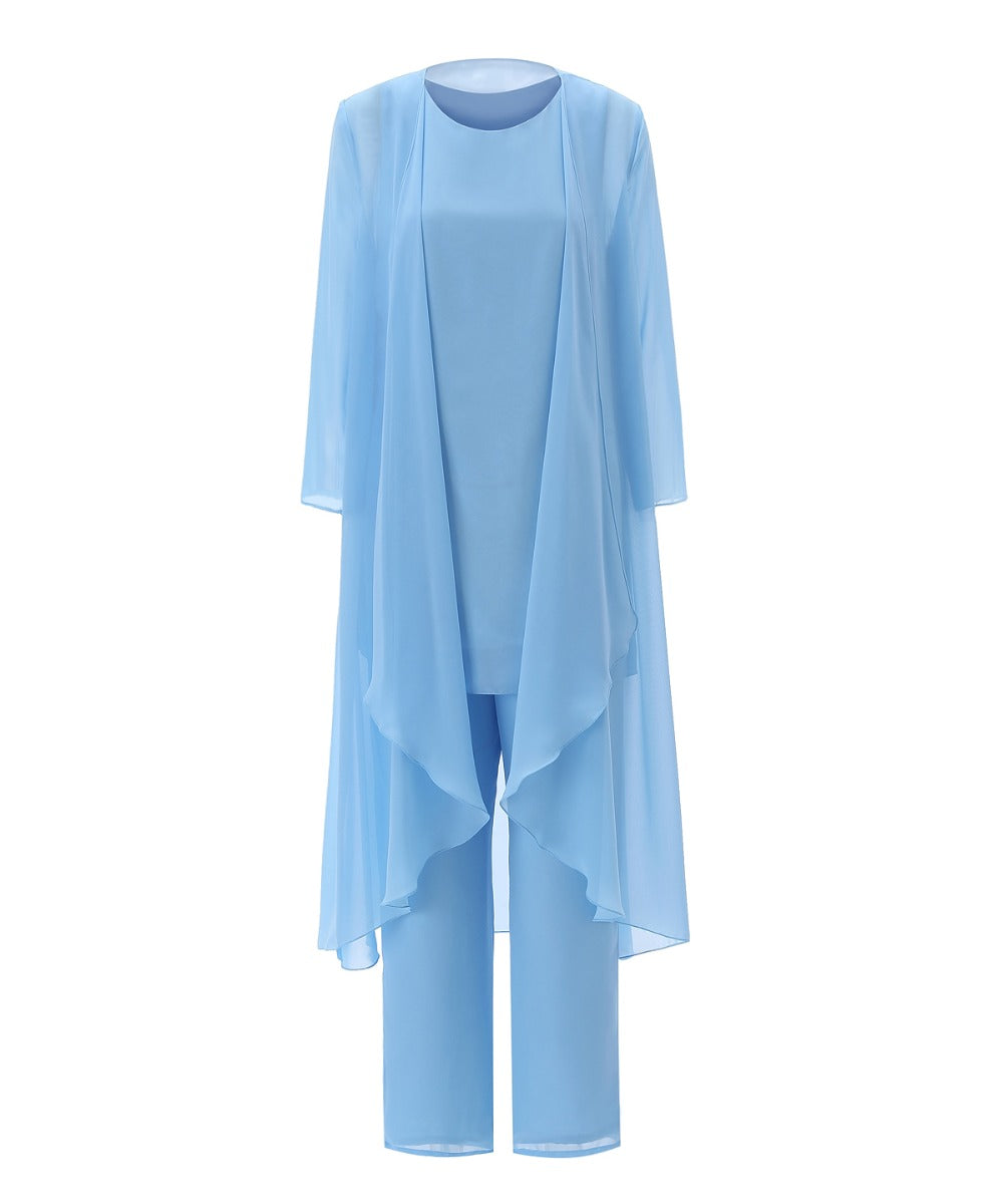 Mother of the Bride Dress Plus Size - 3 Pieces Blue Chiffon Pants Suit –  DressCulture
