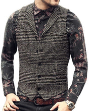 Load image into Gallery viewer, Brown Men&#39;s Suit Vest Wedding Groomsmen Dress Wool Plaid Lapel Slim Vest