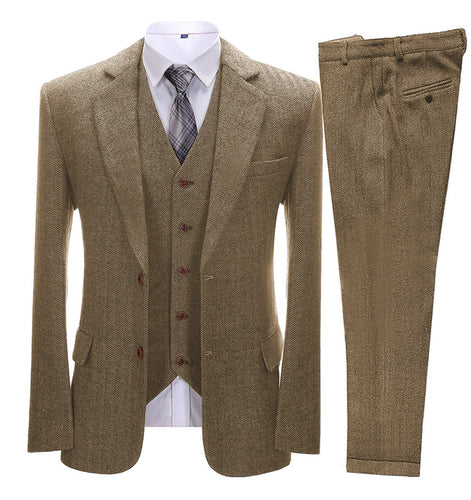 Men's Suits for Wedding Groom Groomsmen 3 Pcs Tuxedos Herringbone Blazer Vest Pants 2022