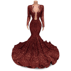 Mermaid Black Girl Prom Dress 2023 with Long Sleeves Evening Dress