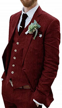 Load image into Gallery viewer, Linen Suits for Men 3 Piece Summer Wedding Jacket Vest Pants Blue Grey Green Beige