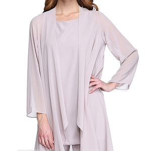 Loose Mother of the Bride Dress Long Sleeves - 3 Pieces Chiffon Pants Suit With Jacket Plus Size