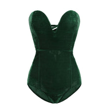 Load image into Gallery viewer, Emerald Green Velvet Bodysuit Halloween Leotard Corset Back Christmas New Year