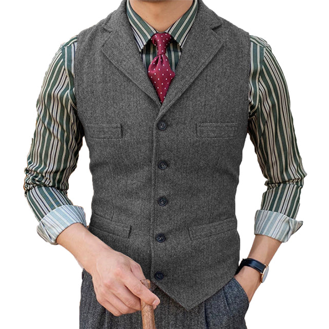 Men's Suit Vest Lapel Wool Herringbone Casual Formal Business Vest Gro DressCulture Men's Suit Vest Lapel Wool Herringbone Casual Formal Business Vest Gro DressCulture