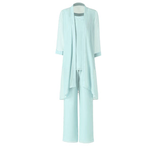 Mother of the Bride Dress Half Sleeves - 3 Pieces Chiffon Pants Suit With Jacket Plus Size