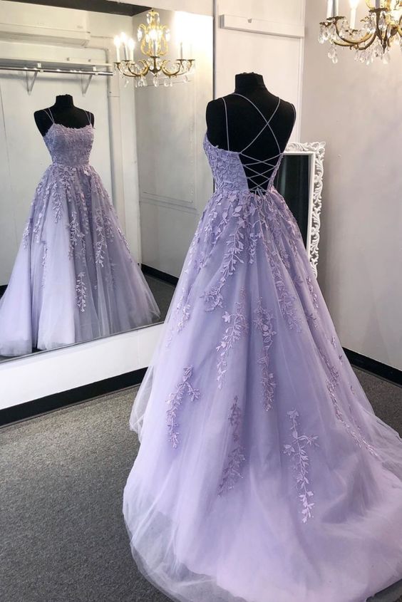 Fairy Prom Dress 2023 Lilac Lace Applique Dress with Corset Back DressCulture Fairy Prom Dress 2023 Lilac Lace Applique Dress with Corset Back DressCulture