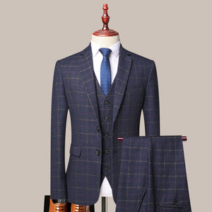 Men's 3-PICS Plaid Formal Suit Business Suit Boutique Slim For Wedding Suits