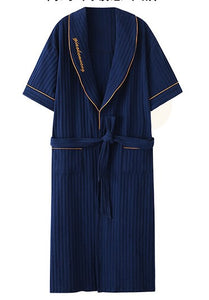 Knitted Pit Cotton Pajamas Short Sleeves Thin Japanese Kimono Men's Bathrobe