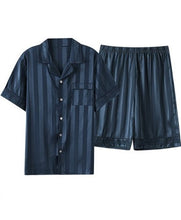 Load image into Gallery viewer, Silk Satin Print Lapel Pajamas Men&#39;s Short Sleeve Shorts Homewear Set