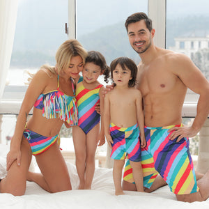Color Print Parent-Child Swimsuit Split Ladies Swimsuit Men's Beach Shorts