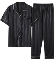 Load image into Gallery viewer, Summer Lapel Pajamas Men&#39;s Silk Satin Print Thin Short Sleeve Pants Homewear Set