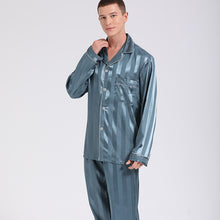 Load image into Gallery viewer, Green Long Sleeve Pajama Set Jacquard Striped Silk Satin Men&#39;s Loungewear Comfort Set