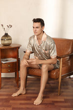 Load image into Gallery viewer, Short Sleeve Men&#39;s Pajama Set Printed Silk Satin Casual Loungewear Two Piece