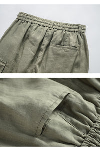 Men Linen Pants Mid Waist Loose Drawstring Zipper Casual Relaxed With Pockets