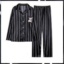Load image into Gallery viewer, Striped Satin Pajamas Men&#39;s Thin Long Sleeve Loungewear Set With Pockets
