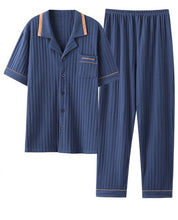 Load image into Gallery viewer, Knitted Pit Strip Cotton Pajamas Men&#39;s Summer Thin Homewear Suit