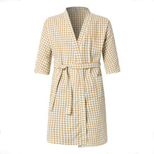 Load image into Gallery viewer, Three-quarter Sleeve Kimono Men&#39;s Bathrobe Fine Check Cotton Spa Robe with 2 Pockets