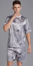 Load image into Gallery viewer, Crew Neck Printed Silk Satin Pajamas Men&#39;s Short Sleeve Shorts Homewear Set