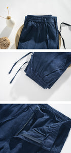 Men Linen And Cotton Simple Drawstring And Zipper Button Casual Mid Waist Pants