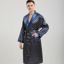 Load image into Gallery viewer, Blue Silk Satin Men&#39;s Long Sleeve Robe Shorts Two Piece Loungewear Set