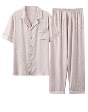 Load image into Gallery viewer, Summer Lapel Pajamas Men&#39;s Silk Satin Print Thin Short Sleeve Pants Homewear Set