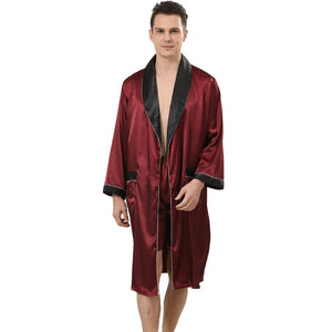 Men's Pajama Set Silk Satin Long Sleeve Belt Shorts Bathrobe Set