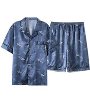 Load image into Gallery viewer, Silk Satin Print Lapel Pajamas Men&#39;s Short Sleeve Shorts Homewear Set