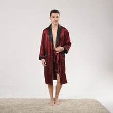 Load image into Gallery viewer, Men&#39;s Pajama Set Silk Satin Long Sleeve Belt Shorts Bathrobe Set