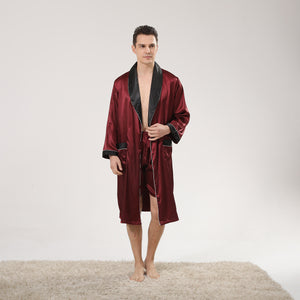 Men's Pajama Set Silk Satin Long Sleeve Belt Shorts Bathrobe Set