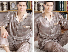Load image into Gallery viewer, Long Sleeve Men&#39;s Pajamas Silk Satin Lapel Loungewear Set