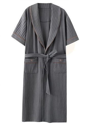 Knitted Pit Cotton Pajamas Short Sleeves Thin Japanese Kimono Men's Bathrobe