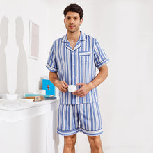 Load image into Gallery viewer, Striped Silk Satin Men&#39;s Pajamas Summer Short Sleeve Shorts Homewear Set