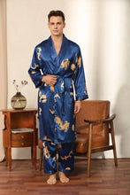 Load image into Gallery viewer, Men&#39;s Pajama Pants Set Silk Satin Dragon Pattern Long Sleeve Bathrobe Set
